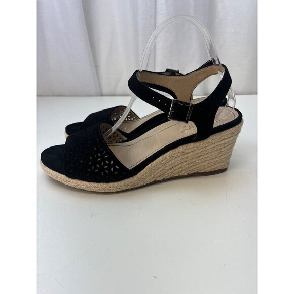 Vionic Womens Ariel Wedge Sandal Black Size 10M Suede Leather - Picture 3 of 15